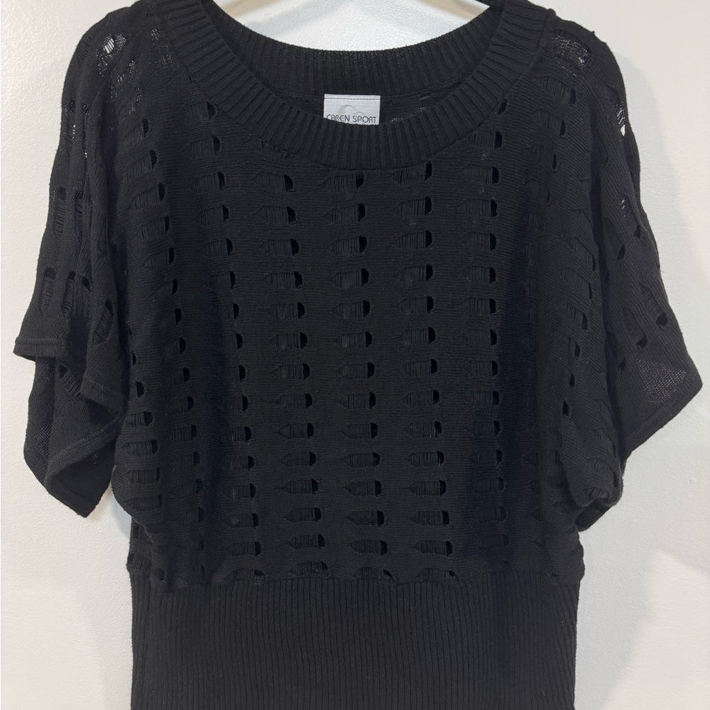 Women's Black Open Knit Sweater - Picture 2 of 8